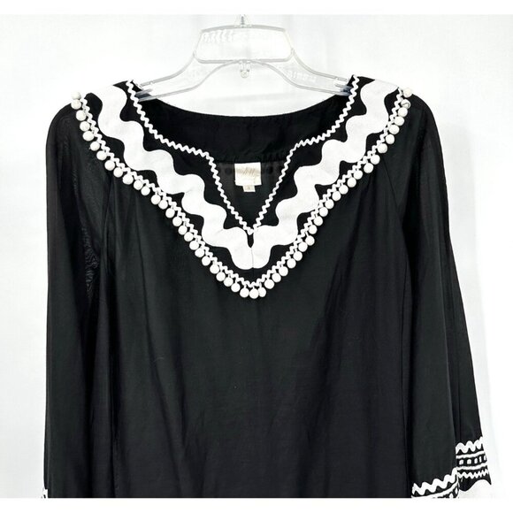 MILLY CABANA dress swim coverup retro pom poms beach cruise island black 8 - Picture 2 of 7